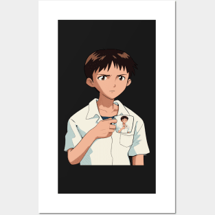 Shinji Holding a Mug HD (Shinji holding a Shinji Mug) Restored image Neon Genesis Evangelion Posters and Art